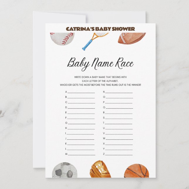 Invitación All Stars Sports Baby Shower - Nombre editable, 5x (Anverso)