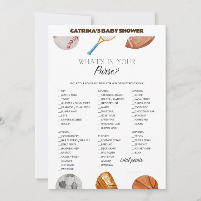 Invitación All Stars Sports Baby Shower - Nombre editable, 5x (Anverso)