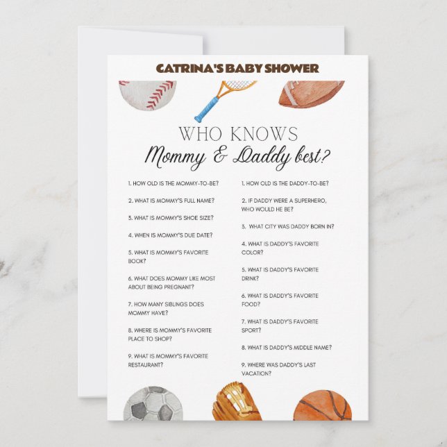 Invitación All Stars Sports Baby Shower - Nombre editable, 5x (Anverso)