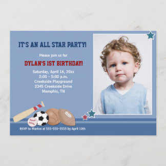Invitación All Stars Sports *FOTO* Cumpleaños 5x7