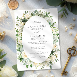 Invitación All White Hydrangeas Roses Floral Frame Wedding
