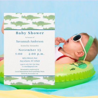 Invitación Alligador moderno Baby Shower verde azul Verde azu