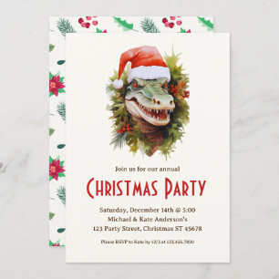 Invitación Alligator a Santa Hat Poinsettias Navidades Fiesta