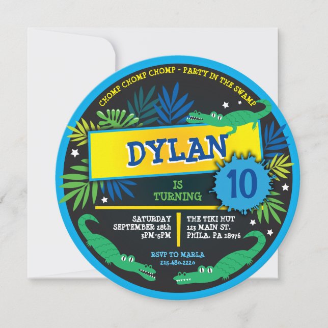 Invitación ALLIGATOR CROCODILE SWAMP Fiesta de cumpleaños (Anverso)