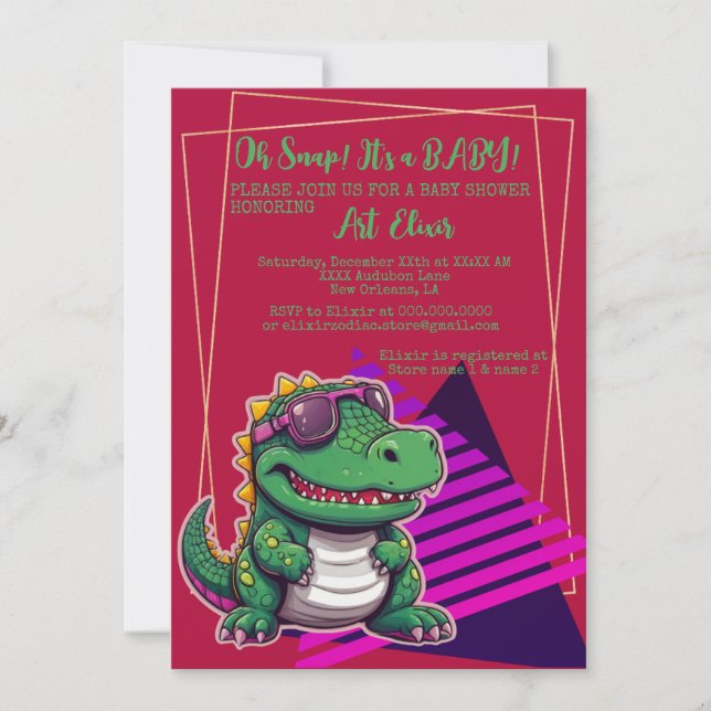 Invitación Alligator Guay Kawaii Retro Vibe (Anverso)