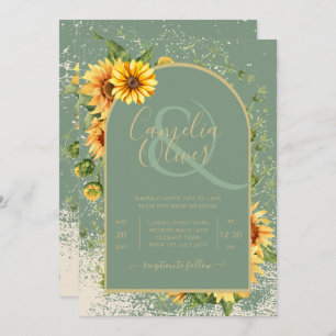 Invitación Allin, Boda de girasoles amarillos verdes y sabros