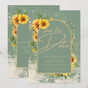 Invitación Allin, Boda de girasoles amarillos verdes y sabros