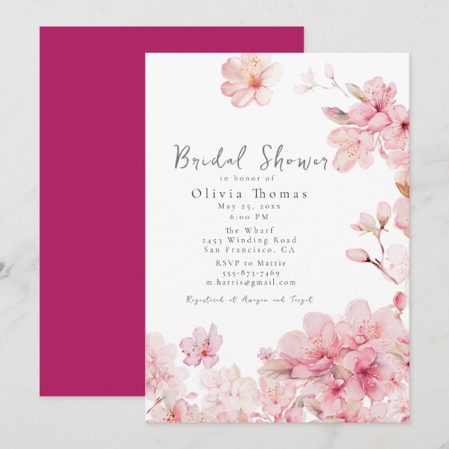 Invitación Allting Pink Cherry Blossom Flowers Bridal Shower (Anverso / Reverso)