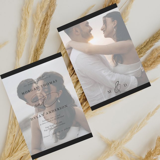 Invitación Allure Calligraphy Photo Black & White Boda (Subido por el creador)
