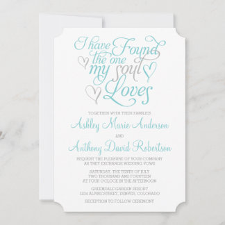 Invitación Alma gris turquesa ama al Boda del corazón