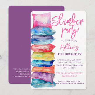 Invitación Almohada de acuarela para fiesta de pijamas