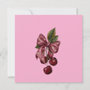 Invitación Almohada lumbar con lazo rosa y cereza Coquette