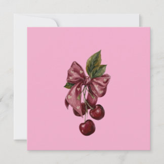 Invitación Almohada lumbar con lazo rosa y cereza Coquette