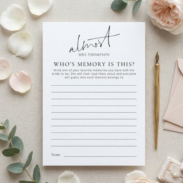 Invitación Almost Mrs Whose Memory with Bride Game Card (Subido por el creador)