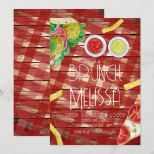 Invitación Almuerzo Brunch Comida Restaurante Fiesta Acuarela