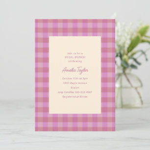 Invitación Almuerzo Brunch Rosa Claro Cuadros Morado Elegante
