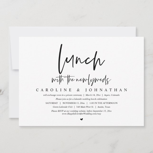 Invitación Almuerzo con los recién casados, Fiesta Boda Elope (Anverso)