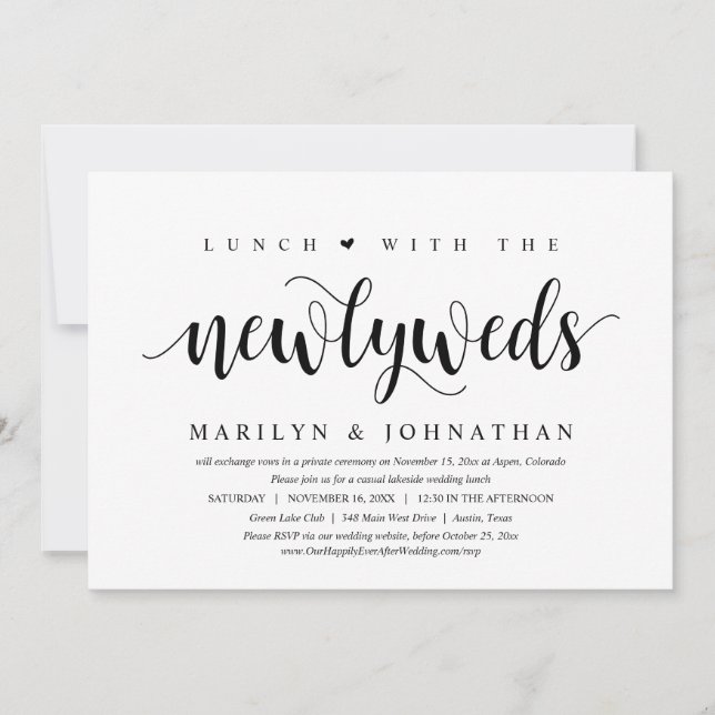 Invitación Almuerzo Con Los Recién Matados, Boda Elopement (Anverso)