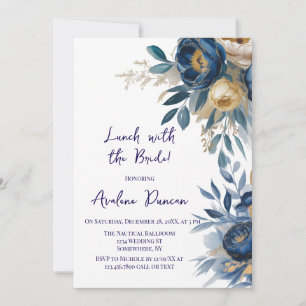 Invitación Almuerzo de Azul Marino y Oro con la Novia de Peon
