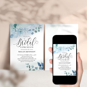 Invitación Almuerzo de boda botánico azul de eucalipto polvor
