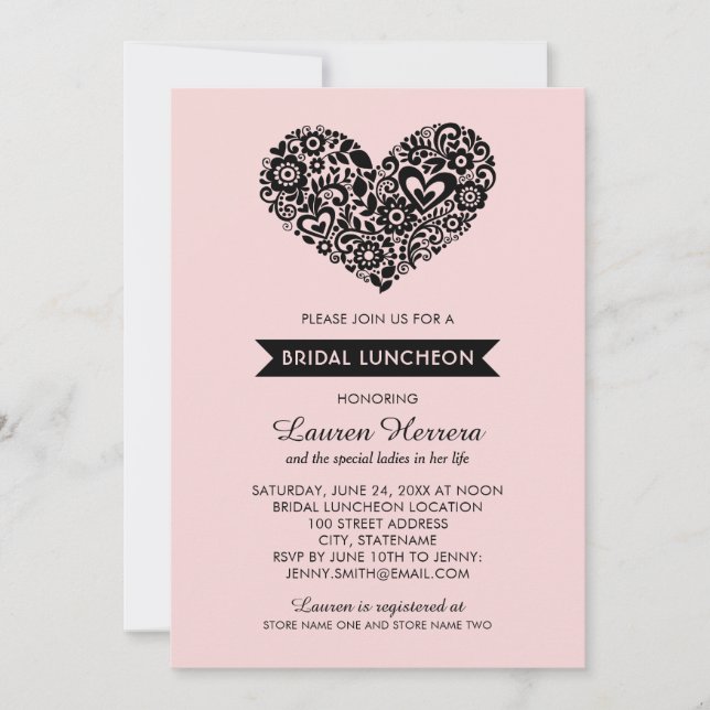Invitación Almuerzo de Boda Caprichoso Folk Rosa (Anverso)