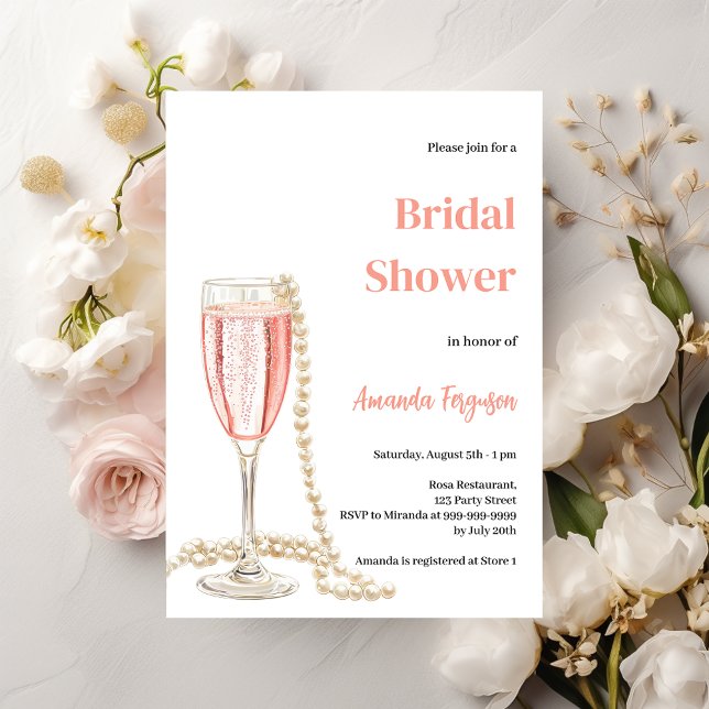 Invitación Almuerzo de burbujas prosecco perlas rosa Bridal S (Subido por el creador)