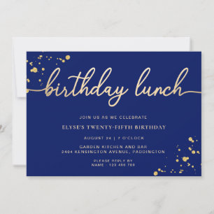 Invitación Almuerzo de cumpleaños azul marino dorado