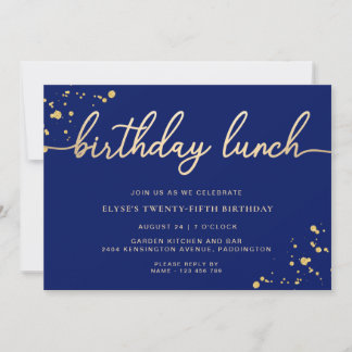 Invitación Almuerzo de cumpleaños azul marino dorado