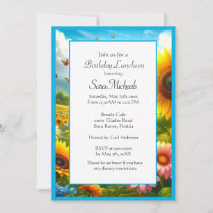 Invitación Almuerzo de cumpleaños floral de girasol