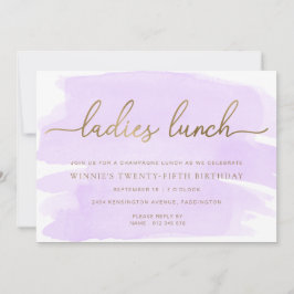 Invitación Almuerzo de Damas con Acuarela Púrpura y Dorado