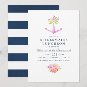 Invitación Almuerzo de Damas de Honor Acuarela Náutico Floral