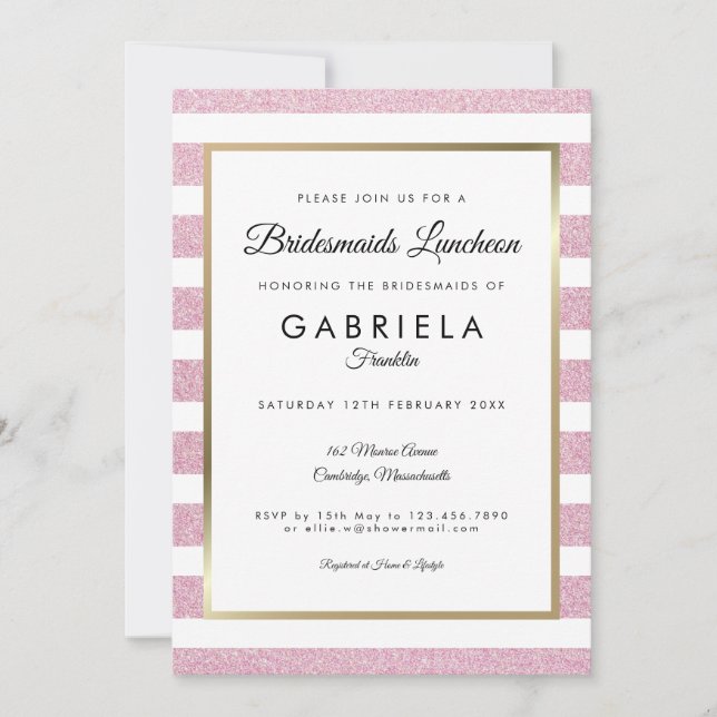 Invitación Almuerzo de Damas de Honor con Brillo Rosa Rubor (Anverso)
