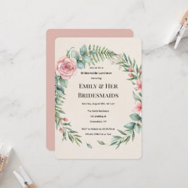 Invitación Almuerzo de Damas de Honor con Flores Rosadas y Ve