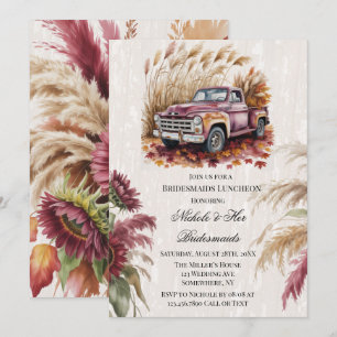 Invitación Almuerzo de Damas de Honor con Girasoles Borgoña y