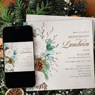 Invitación Almuerzo de Damas de Honor con Rosas Blancas y Piñ