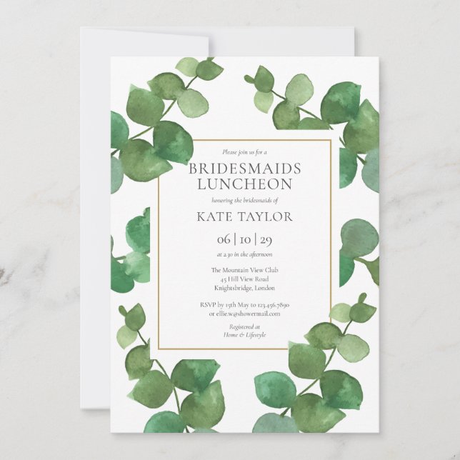 Invitación Almuerzo de Damas de Honor con Verde de Eucalipto (Anverso)