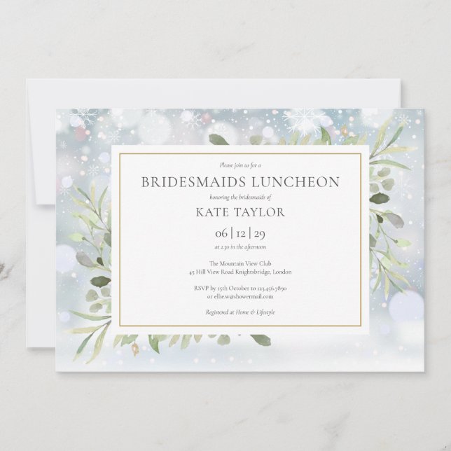 Invitación Almuerzo de Damas de Honor Copos de Nieve Vegetaci (Anverso)