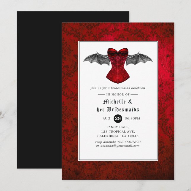 Invitación Almuerzo de Damas de Honor de Boda Gótica (Anverso / Reverso)