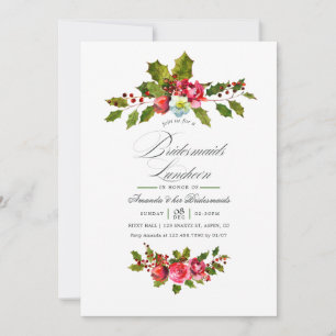 Invitación Almuerzo de Damas de Honor de Navidad con Acebo y
