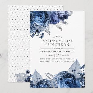 Invitación Almuerzo de Damas de Honor en Azul Marino y Blanco