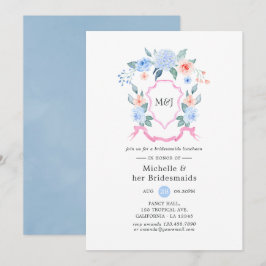 Invitación Almuerzo de Damas de Honor en Azul Polvoriento y C