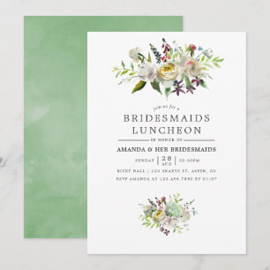 Invitación Almuerzo de Damas de Honor en Verde Salvia y Flora