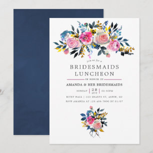 Invitación Almuerzo de Damas de Honor Floral Acuarela de Moda
