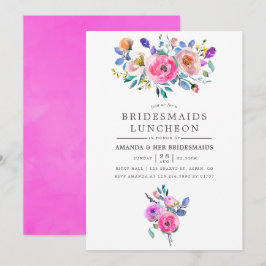 Invitación Almuerzo de Damas de Honor Floral Acuarela Rosa Br