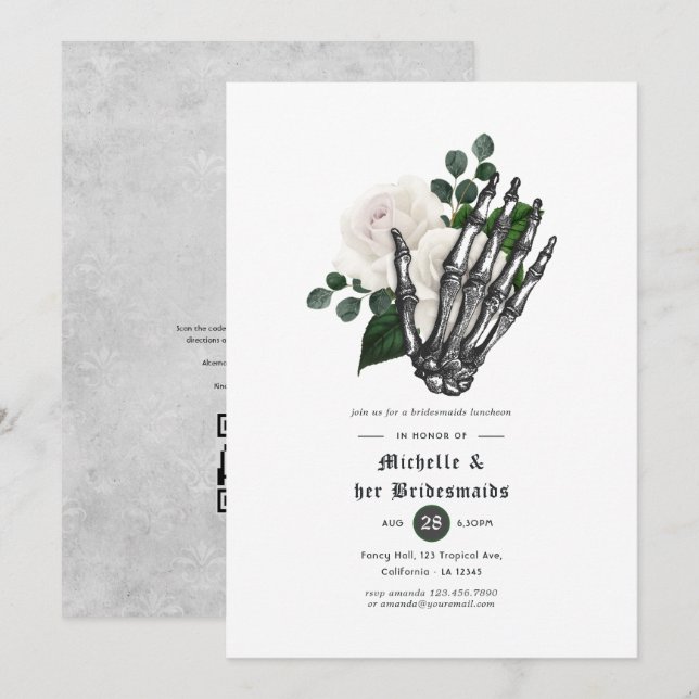 Invitación Almuerzo de Damas de Honor Floral Blanco Gótico (Anverso / Reverso)