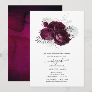 Invitación Almuerzo de Damas de Honor Floral Burgundy y Plata