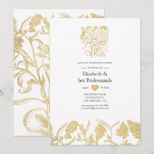 Invitación Almuerzo de Damas de Honor Floral Dorado Chic