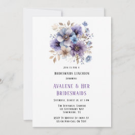 Invitación Almuerzo de Damas de Honor Floral Pintado de Azul 