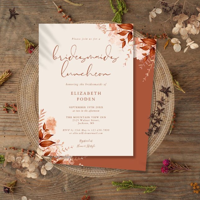 Invitación Almuerzo de Damas de Honor Floral Rústico Otoño (Autumn Fall Rustic Floral Bridesmaids Luncheon Invitation)