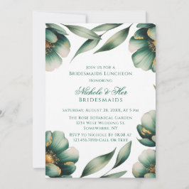 Invitación Almuerzo de Damas de Honor Floral Verde Esmeralda 